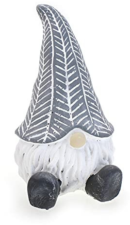 TEMPELWELT Deko Figur Wichtel Zwerg 14 cm, Zement massiv grau weiß, lustige Dekofigur Wichtelzwerg Stein Optik mit Steindeko, Dekofigur witzige Gartendeko Steinfigur