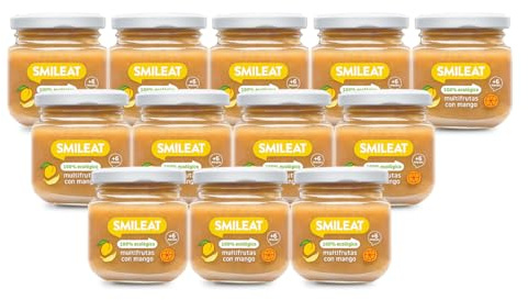 Smileat | Tarritos Ecológicos de Multifrutas con Mango | Para Bebés desde 6 Meses | Con Ingredientes Naturales | Pack de 12 x 130g | 1560g