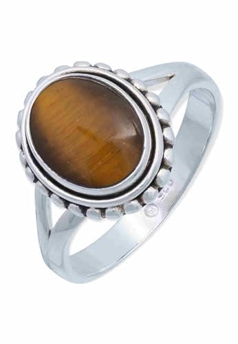 mantraroma Ring Damen Silber 925 Tigerauge Edelstein braun schlicht groß modern