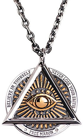 Punk Titan Edelstahl Allsehendes Auge Gottes Anhänger Halskette Pyramide Freimaurer Schmuck für Herren Damen Bicolor 27 Zoll Kette