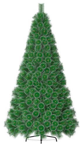 Aufun Albero di Natale artificiale 240 cm Albero di Natale artificiale Albero di Natale decorativo Aghi di pino verde con effetto neve con supporto in metallo Decorazione natalizia