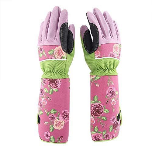 Zerodis Gartenhandschuhe Schutzhandschuhe Handschuh Rosen Stachelschutz Rosenhandschuh aus Leder mit extra langem Unterarm-Schaft verstärkten Handflächen und Fingerspitzen für Gartenarbeit (Rosa)