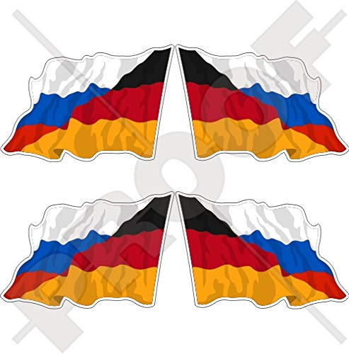 DEUTSCHLAND-RUSSLAND Deutsch-Russisch Wehende Flagge 50mm Auto & Motorrad Aufkleber, x4 Vinyl Stickers (Links - Rechts)
