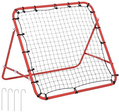 HOMCOM Rebounder Net Practise Kickback Target Goal with 5 Angles, for Teens, Adults, Softball, Football Training, Red