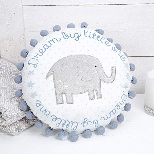 Kissen Dream Big Little One, rund, Elefant, mit Bommel, Blau