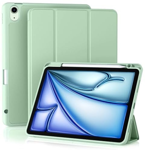 Maledan Hülle für iPad Air 11 Zoll 2024 M2/ 2025 M3, iPad Air 5 4 (2022/2020 10,9 Zoll) mit Stifthalter, Weich TPU Schutzhülle Auto Schlafen/Wachen, Unterstützt Apple Pencil Laden, Grün
