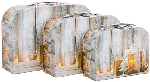Brandsseller 3er Set Aufbewahrungsbox mit Deckel Koffer verschiedenen Größen – stabiler Karton Weihnachtsbox - Windlicht