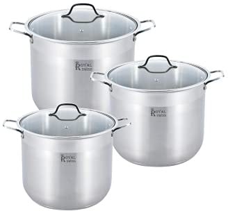 Royal Swiss - JUEGO DE 3 OLLAS DE COCCIÓN PROFUNDA (16L, 19L, 22.5L)