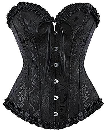 Felcia Women's Corsets Sexy Brocade Overbust Lace up Boned Corsets Shapewear Outfit