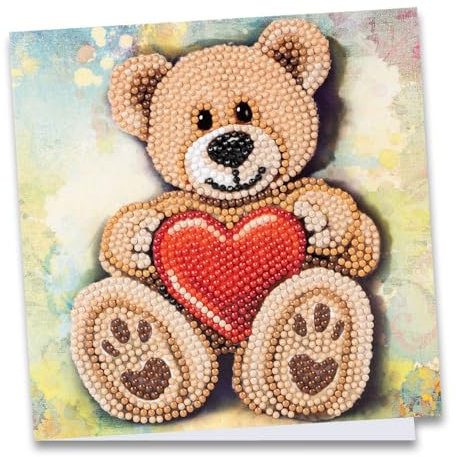 Ideen mit Herz Diamond-Painting-Grußkarte | 16 x 16 cm | 370 g/m² | inkl. Umschlag & Werkzeug (Teddybär mit Herz)