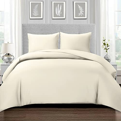 Pizuna Bettwäsche 200x220 + 80x80 Baumwolle Neues Elfenbein 800 Fadenzahl | 100% Baumwolle Bettbezug und Kissenbezug, Mako Satin 3-Teilig Bettwäscheset 200x220 + 80x80 Neu Elfenbein Mako Satin
