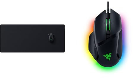 Razer Strider XXL - Cuir synthétique Multicouche Noir/Vert & Basilisk V3 - Souris Gaming Filaire Noir