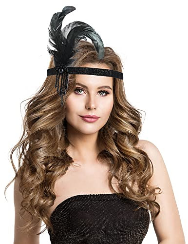 Sibba 1920er Jahre Flapper Stirnband, Vintage Feder Kristall Stirnband 20er Jahre Kopfbedeckung Zubehör für Frauen Gatsby Abschlussball Hochzeit Karneval Party Retro Stil Thema Cocktail Haarschmuck