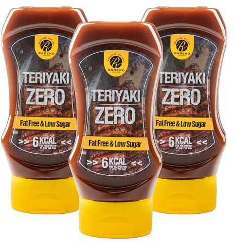 Rabeko Zero Sauce - Teriyaki, 3 x 350 ml sans sucre et peu de matières grasses - produits sains, faible en glucides et en calories pour salades, frites, burgers, grillades - sans gluten ni lactose