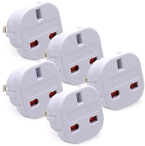 Pack of 5 | Travel Adapter UK to US Travel Adaptor | UK plug 3 pin to America Plug 2 Pin Flat (Pack of 5)