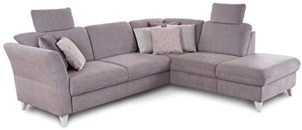 CAVADORE Ecksofa Trend / Skandinavische Eckcouch mit Federkern, Ottomane und 2 Kopfstützen / 252 x 86 x 213 / Chenille, Rosa