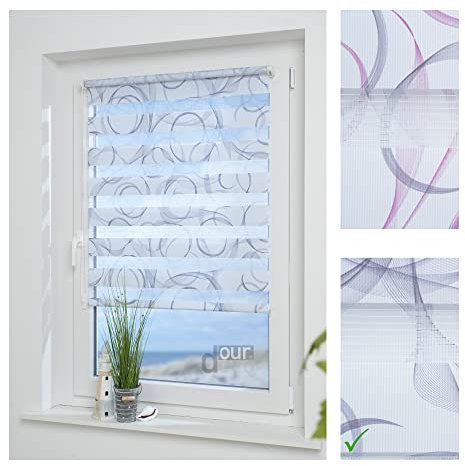 ourdeco® Doppel-Rollo, Duo Rollo Klemmfix / 75 x 160 cm, mit Druckmotiv Espiral Blue/lichtdurchlässig, Blickdicht