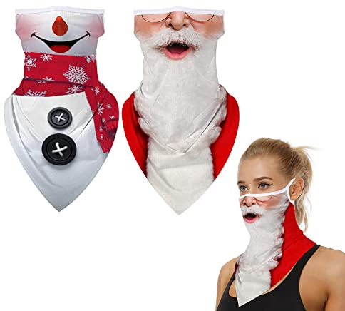 ZZLBZN Weihnachts-Gesichtsmasken für Erwachsene, Bandana, 2 Stück, Weihnachtsmann-Gesichtsmasken für Erwachsene, wiederverwendbar, Weihnachtsmasken mit Ohrschlaufen, Gesichtsschal, nahtlos,