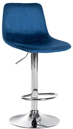 CLP Barhocker Divo Samt I Höhenverstellbarer Barstuhl Mit Metallgestell I Thekenhocker Mit Integrierter Fußstütze, Farbe:blau, Gestell Farbe:Chrom