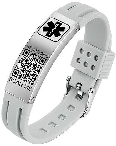 Theluckytag Medizinische Armbänder Männer Frauen mit QR Code Alert ID Armbänder Silikon wasserdichtes Armband passt Handgelenke bis 9'''mehr Raum Benutzerdefinierte Notfall medizinische ID Alert Info…
