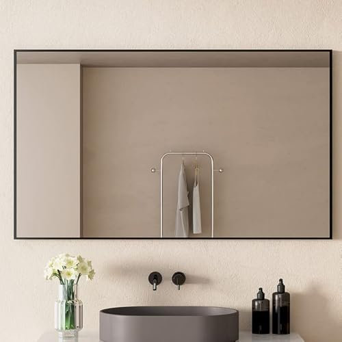 WDWRITTI Spiegel Schwarz 60x100 cm Rechteckiger Wandspiegel Badspiegel Wandmontage Badezimmerspiegel Metallrahmen Schminkspiegel für Badezimmer, Schlafzimmer, Wohnzimmer