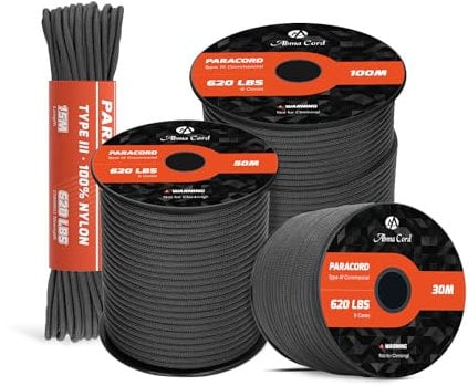 Abma Cord Paracord 620lbs 4mm 15M 100% Nylon Seil Typ 3 Schnur mit 9 Kern für Basteln, Camping, Survival, Outdoor - Max. 280kg - Schwarz