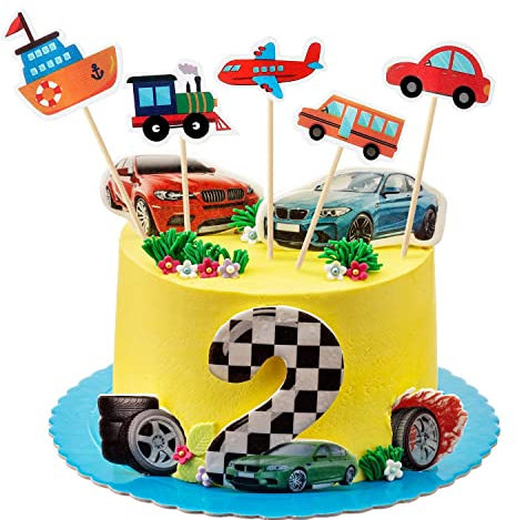 15 Stück Transport Kuchendeckel,Transport Cupcake Toppers, Auto Bus Zug Flugzeug Schiff Kuchen Topper, Auto Kuchen Party Dekoration Geburtstag für Kinder Geburtstag