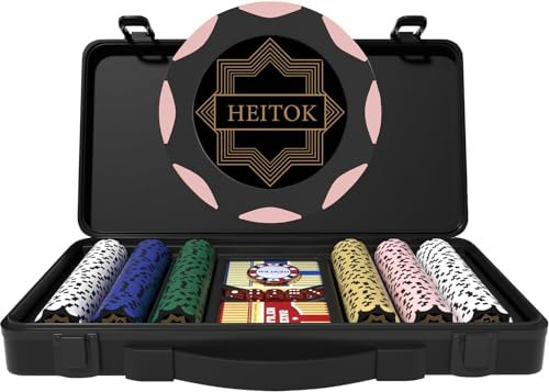 HEITOK Pokerchips-Set aus Ton, 300 Stück, hochwertige 14 Gramm Leere Chips mit strapazierfähiger Premium-Tragetasche für Texas Holdem, Blackjack-Glücksspiel
