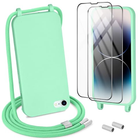 DiDaDi Handykette kompatibel mit iPhone 7/8/SE 2022 Hülle,Necklace Hülle mit Band Handyhülle für zum Umhängen Silikon Case mit Schnur Schutzfolie in Helles Grün