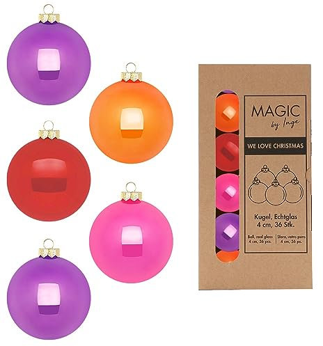 Weihnachtskugeln Glas 4cm x 36 Stück in Kartonbox Christbaumkugeln klein Set bunt Mix Party Time