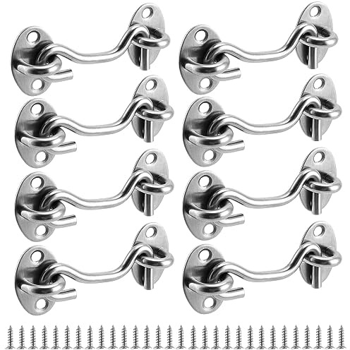HEIHAK 8 Pack Cabin Hook and Eye Latch, 75mm/3Inch Stainless Steel Door Latch Hook and Eye Latch, Window Hook Lock with Mounting Screws for Garage Door, Shed Gate (Silver)
