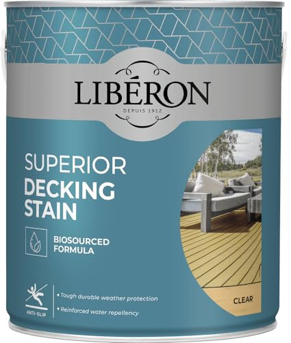 Libéron Superior Decking Stain - Durable Protection Against Extreme Weather - UV & Water-Resistant Finish - Anti-Slip - Biosourced Formula - Clear - 2.5 litres