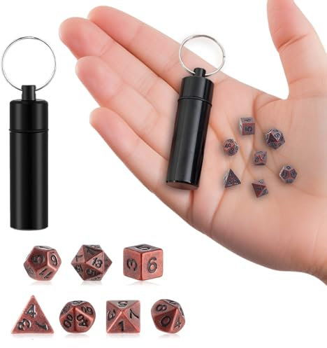 DND Würfel Set, 7 Stück DND Dice Set Würfelset für Dungeon und Dragons MTG RPG D&D D20, D12, D10, D%, D8, D6, D4, Polyedrische Würfel Set DND Zubehör Geschenk (Antique Copper)