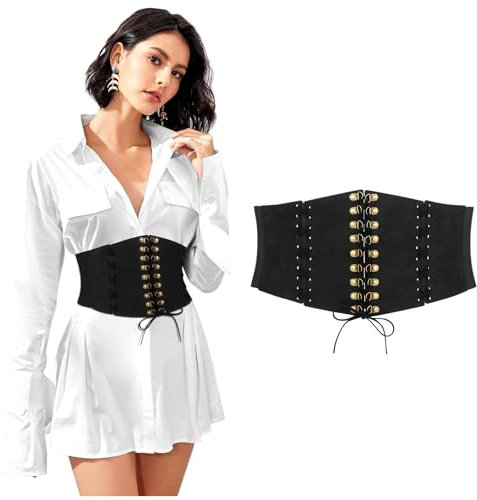 JasGood Breite Korsett Gürtel für Damen - Elastische Schnürung Taille Vintage Gebunden Waspie für Kleider, Halloween Festival, Cosplay Kostüm