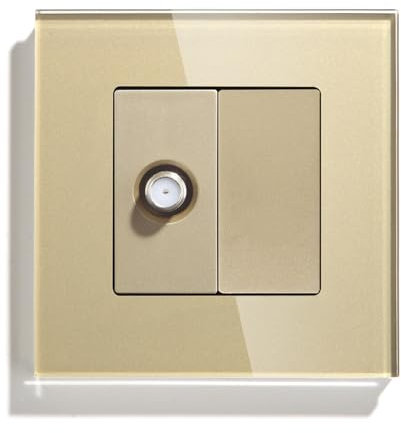 BSEED Wandsteckdose EU Standard 1/2 Satellit Steckdose Unterputz und 1/2 Blankes Panel mit Glas Rahmen Gold 86mm