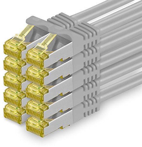 freiwerk Cavo di rete CAT-7 Cat.7, 10 x 1,0 m, Ethernet, Lan & Patch RJ-45 SFTP 10 GB/s – grigio