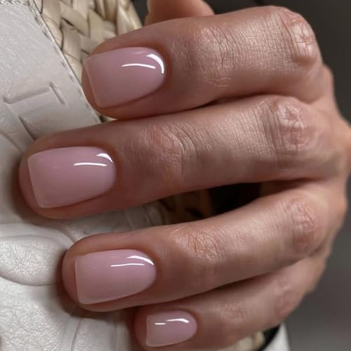 Ceboic 24pcs French False Nails, Pink Tip Square, Press On, Pure Color, Glue On, Full Cover Acrylic, Women's Nail Art Accessories