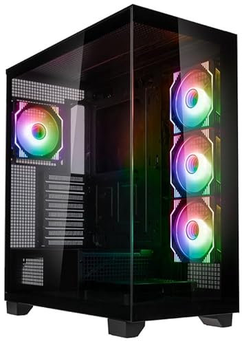 Kolink Unity Arena PC Case, Borderless Glass Side Panel, 420 mm GPU Freedom, Half PSU Case, Pre-Installed Umbra X Fans, SPCC Steel, Mid Tower, Black