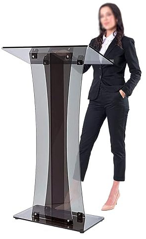 esmen Schräges Podium 110 cm großes, transparentes Acryl-Podium, Sprechpult, Empfangspult, tragbare Präsentation, gebogenes Rednerpult für Klassenzimmer, Büros, Restaurants Bodenstehendes Podium