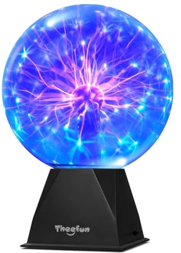 Theefun 8 Pouces Boule de Plasma, Lampe Plasma Lumière de Boule de Plasma Boule Plasma Magique Touch Sensible Tactile Cristal Sphère Lumière de Sphère Jouets pour Cadeaux, Bleu