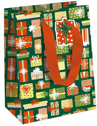 Clairefontaine X-34644-3C - Geschenktasche - Tüte Excellia, Format Medium 21,5x10,2x25,3 cm, 210g, Sweet Christmas Grün und Rot, Eurowrap, 1 Stück