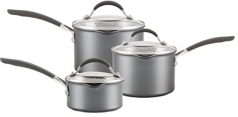 Circulon Scratch Defense Saucepan Set - Induction Saucepan Set Non Stick with Lids, 14cm, 16cm & 18cm Dishwasher & Oven Safe Cookware with Straining Lids & Pourings Rims, Graphite Pewter Finish