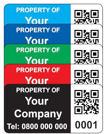 250 Personalised QR Code Asset Tag Labels Custom Stickers- 40mm x 20mm Permanent Vinyl Labels - Simple to Customize