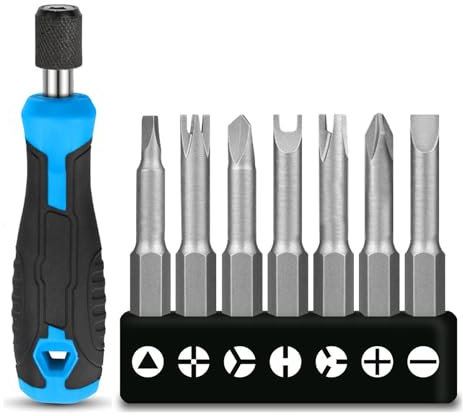 GIONAR Lot de 7 embouts de tournevis en forme de U, 50 mm, en forme de U, de type Y, triangle, croix intérieure, trois points, acier au chrome vanadium spécialement moulé avec poignée de tournevis
