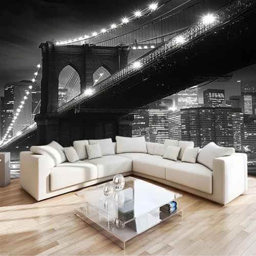3D Fototapete Vlies New York City Brooklyn Bridge Moderne Wanddekoration, Premium Kunstdruck Tapete Tv-Hintergrundwand Für Schlafzimmer, Wohnzimmer & Kinderzimmer B200 X H140 Cm