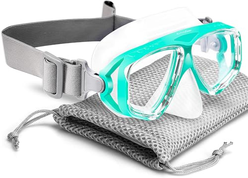 OMGear Simglasögon för barn med nässkydd, tygrem, dyk snorkelmask för barn (4–16) snorklingsutrustning, silikon, simmask, repfri, anti-dimma, härdat glaslins (grön)