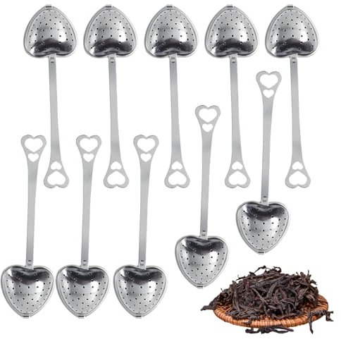 10 Stück Teesieb Edelstahl, Tea Strainer, Heart Shaped Tea Infuser, Mit Griff, Hergestellt Aus Edelstahl 304, Geeignet Für Losen Blatt-Tee Grüner Tee Kräutertee