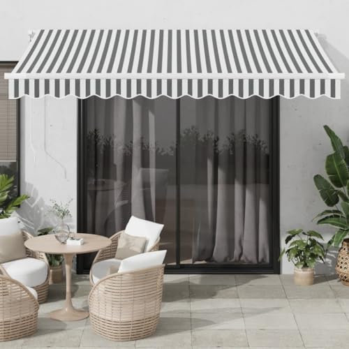 Iiaky Tenda Retrattile Automatica Antracite e Bianco 350x250 cm,Tenda da Sole per Esterno Avvolgibile,Tenda da Sole a Bracci Estensibili con Telaio in Alluminio,Tettuccio Resistente al Sole e Impermea