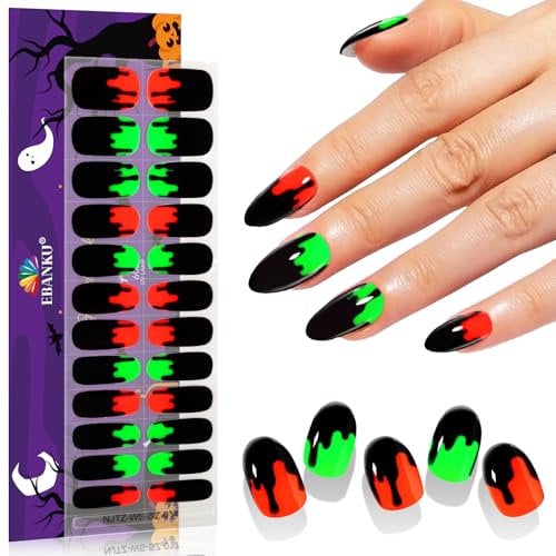 EBANKU Semi-Cured Gel Nail Strips - Halloween Nail Art Stickers, Easy Apply for Salon-Quality Manicure Stickers Wraps with Nail File & Stick(Spooky Blood)