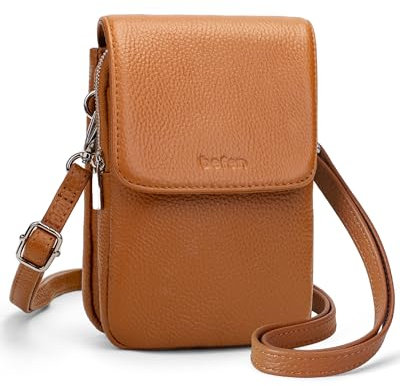befen Echtleder Handytasche zum Umhängen, RFID-Blockierung Handy Umhängetasche Damen Leder, Handytasche mit Geldbörse zum Umhängen, Crossbody Bag mit Verstellbar Schultergurt,Braun